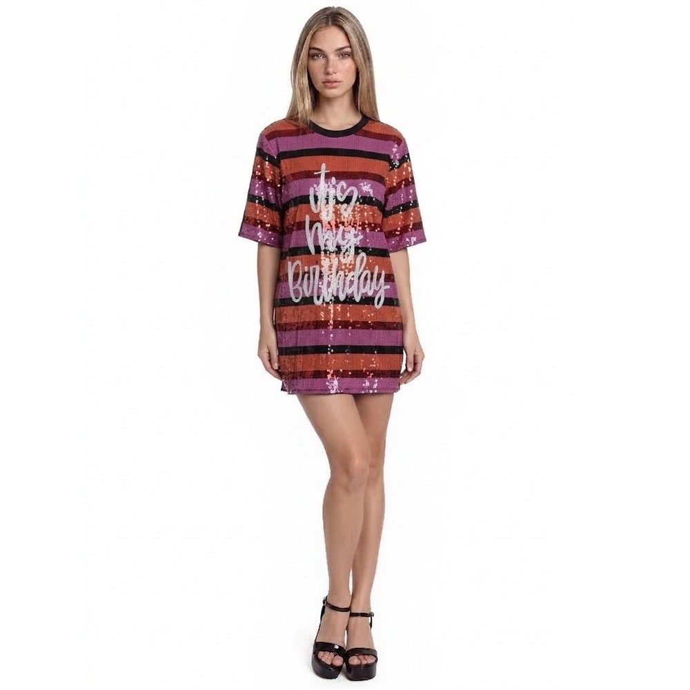WHY DRESS Its My Birthday Sequin Women's One Size Multicolor Striped